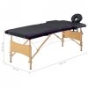 Składany stół do masażu, 2 strefy, drewniany, czarny