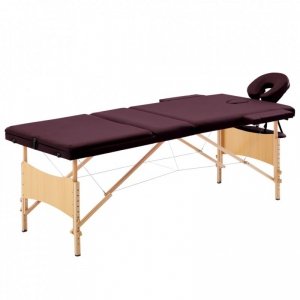 Składany stół do masażu, 3 strefy, drewniany, winny fiolet