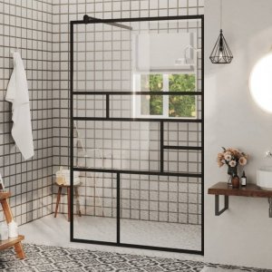 Ścianka prysznicowa, przezroczyste szkło ESG, 100x195cm, czarna