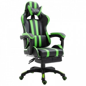 Fotel dla gracza z podnóżkiem, zielony, sztuczna skóra