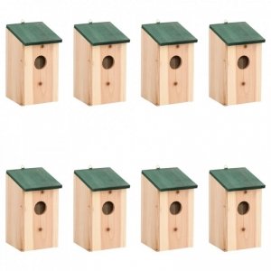 Domki dla ptaków, 8 szt., drewniane, 12 x 12 x 22 cm