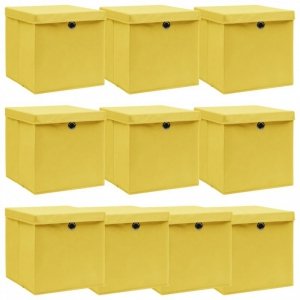 Pudełka z pokrywami, 10 szt., żółte, 32x32x32 cm, tkanina