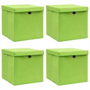 Pudełka z pokrywami, 4 szt., zielone, 32x32x32 cm, tkanina