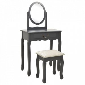 Toaletka ze stołkiem, szara, 65x36x128 cm, drewno paulowni, MDF