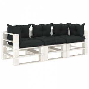Ogrodowa sofa 3-osobowa z palet, antracytowe poduszki, drewno