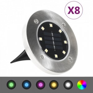 Solarne lampy gruntowe LED, 8 szt., kolory RGB
