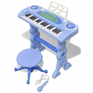 Zabawkowy keyboard ze stolikiem i mikrofonem, niebieski