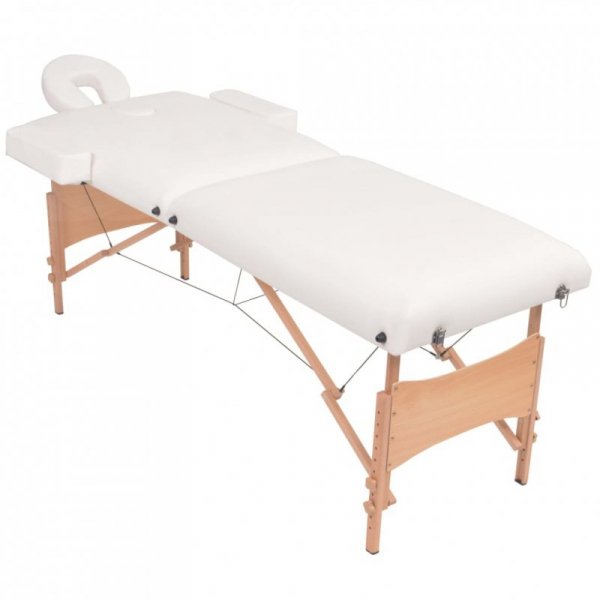 Składany, dwuczęściowy stół do masażu ze stołkiem, biały