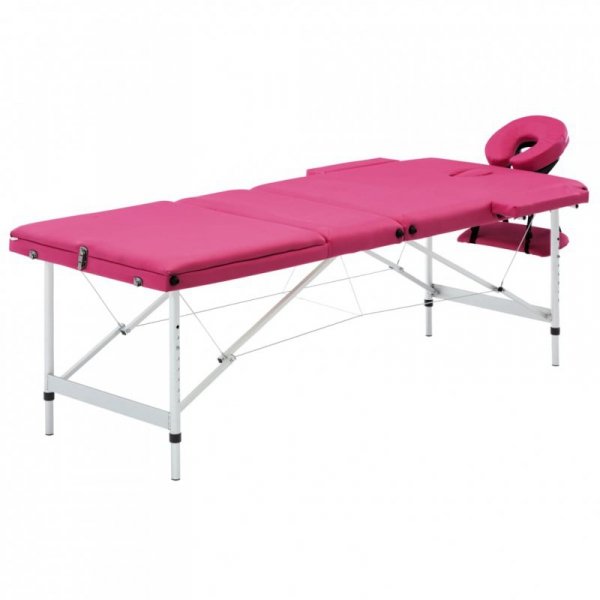 Składany stół do masażu, 3 strefy, aluminiowy, różowy