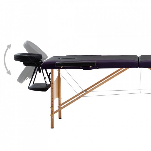 Składany stół do masażu, 2 strefy, drewniany, czarny