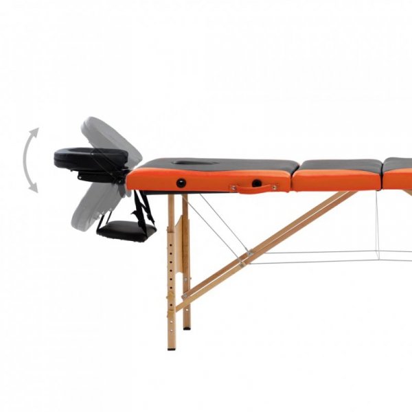 Składany stół do masażu, 4 strefy, drewno, czarno-pomarańczowy