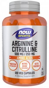 NOW FOODS L-Arginine 500 mg + L-Citrulline 250 mg (120 kaps.)