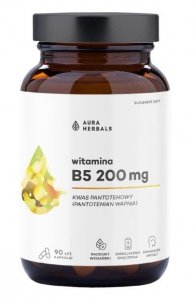 AURA HERBALS Witamina B5 200 mg, kwas pantotenowy (90 kaps.)