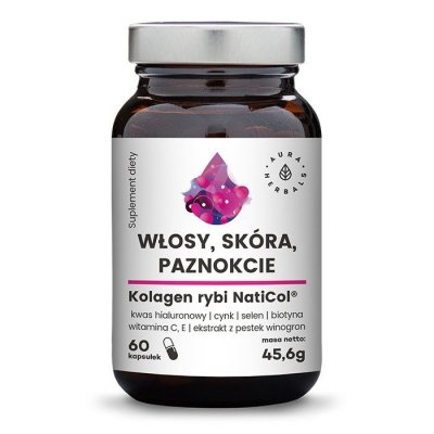 AURA HERBALS Kolagen Rybi NatiCol 800 mg - Włosy, Skóra, Paznokcie (60 kaps.)