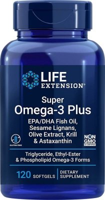 LIFE EXTENSION Super Omega-3 Plus EPA/DHA z Lignanami Sezamowymi, Ekstraktem z Oliwek, Olejem z Kryla i Astaksantyną (120 kaps.)