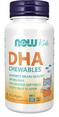 NOW FOODS DHA dla dzieci do żucia 100 mg (60 kaps.)