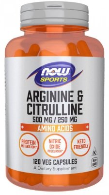 NOW FOODS L-Arginine 500 mg + L-Citrulline 250 mg (120 kaps.)