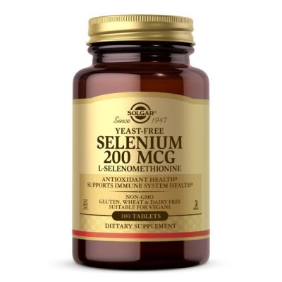 SOLGAR Selenium (Yeast Free) - Selen (nie zawiera drożdży) 200 mcg (100 tabl.)