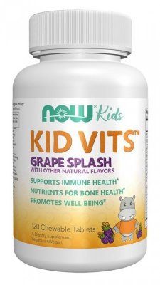 NOW FOODS Kid Vits Grape Splash -  Witaminy i minerały dla dzieci Kid Vits Smak winogronowy (120 tabl.)