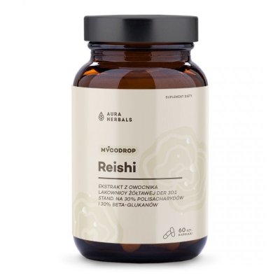 AURA HERBALS Mycodrop, Reishi 30:1, 30% beta-glukan (60 kaps.)