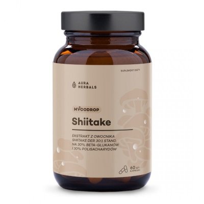 AURA HERBALS Mycodrop, Shiitake 30:1, 30% beta-glukan (60 kaps.)