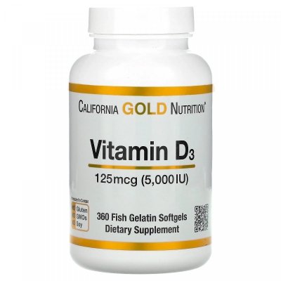 California Gold Nutrition Vitamin D3, 125 mcg (5,000 IU), 360 kaps.
