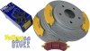 Przednie klocki YellowStuff + nawiercone nacinane tarcze hamulcowe EBC seria GD Dodge RAM 1500 2006-