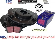 Przednie klocki Ultimax2 + NACINANE tarcze hamulcowe 320mm EBC seria USR Dodge Magnum RWD V6