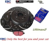 Tylne klocki Ultimax2 + NAWIERCANE NACINANE tarcze hamulcowe 330mm EBC seria GD Ford Edge 2011-2014