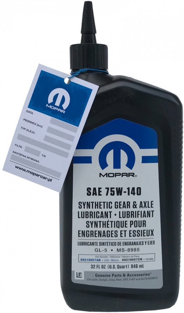 Oryginalny olej tylnego mostu 75W-140 MOPAR MS-8985 Jeep Liberty 2008-