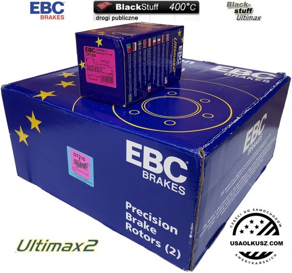Tylne klocki Ultimax2 + tarcze hamulcowe EBC seria PREMIUM GMC Yukon XL 2500 2000-2007