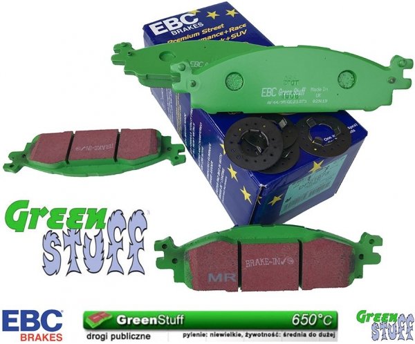 Przednie klocki GreenStuff + NAWIERCANE NACINANE tarcze hamulcowe 325mm EBC seria GD Lincoln MKS 2010-2012