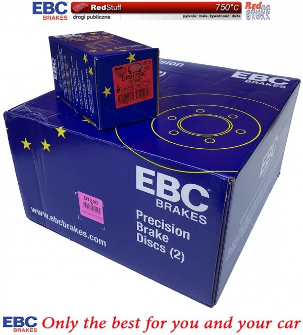 Przednie CERAMICZNE klocki RedStuff + tarcze hamulcowe 320mm EBC seria PREMIUM Dodge Magnum RWD V6