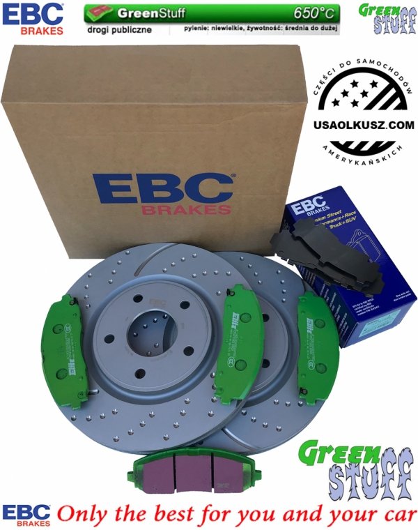 Przednie klocki GreenStuff + NAWIERCANE NACINANE tarcze hamulcowe 330mm EBC seria GD Chrysler Voyager Town Country 2012-2016