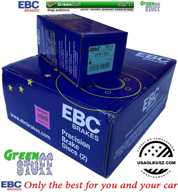 Przednie klocki GreenStuff + NAWIERCANE NACINANE tarcze hamulcowe EBC seria GD GMC Yukon -2006