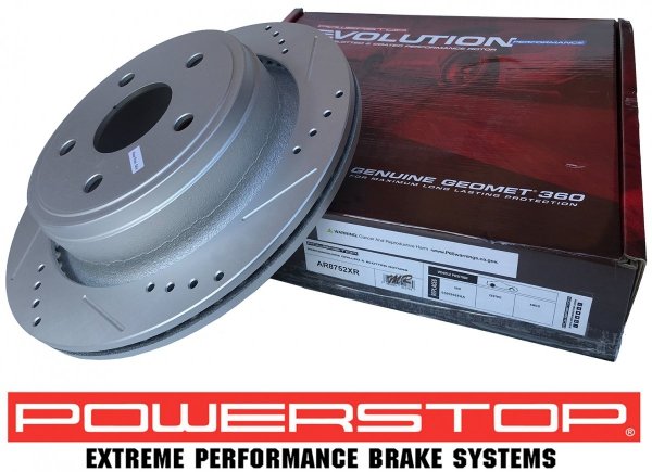 Tylne klocki Z36 + WIERCONE nacinane tarcze hamulcowe POWERSTOP EVOLUTION RAM 1500 2003-