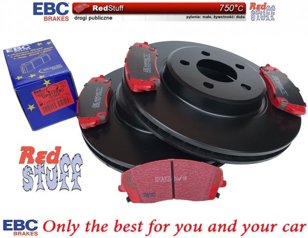 Przednie CERAMICZNE klocki RedStuff + tarcze hamulcowe 320mm EBC seria PREMIUM Dodge Charger RWD V6