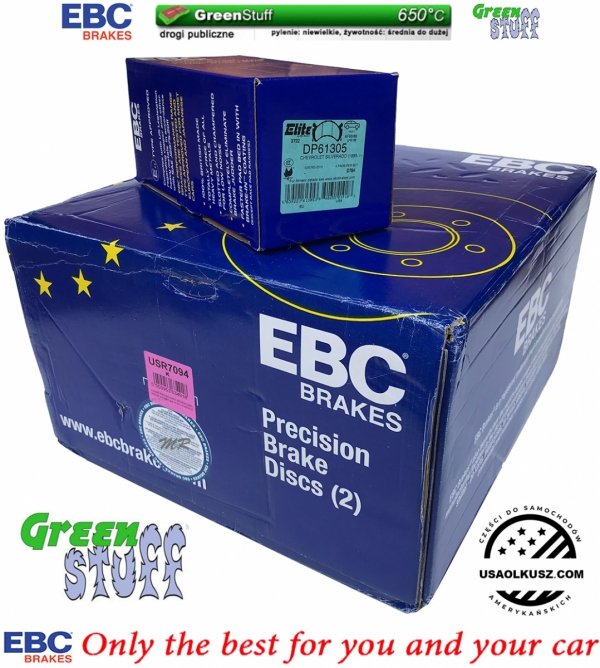Przednie klocki GreenStuff + NACINANE tarcze hamulcowe EBC seria USR GMC Sierra -2007