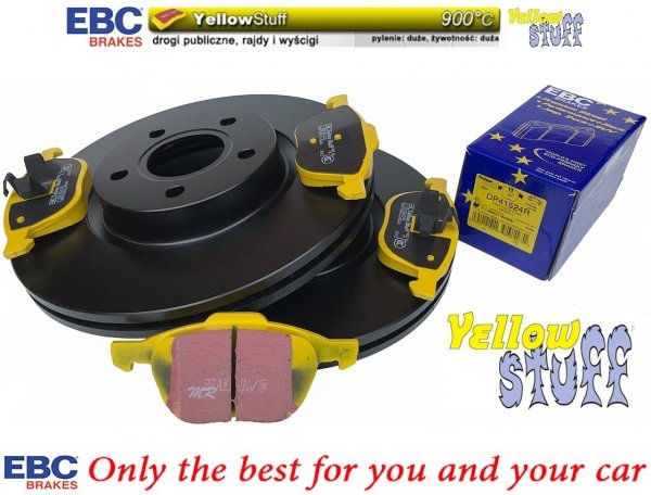 Przednie klocki YellowStuff + tarcze hamulcowe 300mm EBC seria Premium Ford Kuga FWD 2013-2019