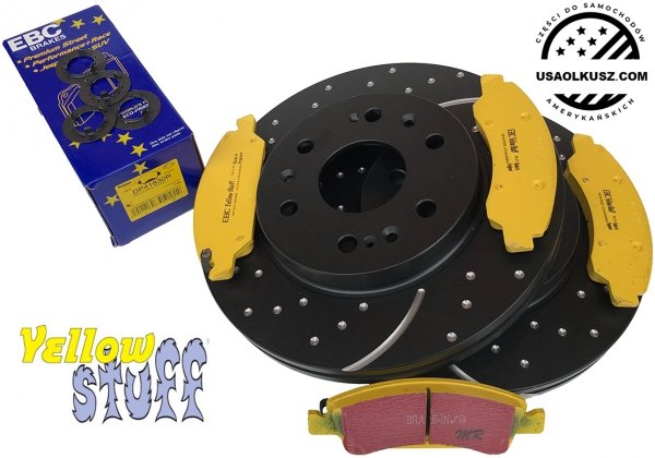 Przednie klocki YellowStuff + NAWIERCANE NACINANE tarcze hamulcowe 330mm EBC seria GD GMC Yukon 2009-