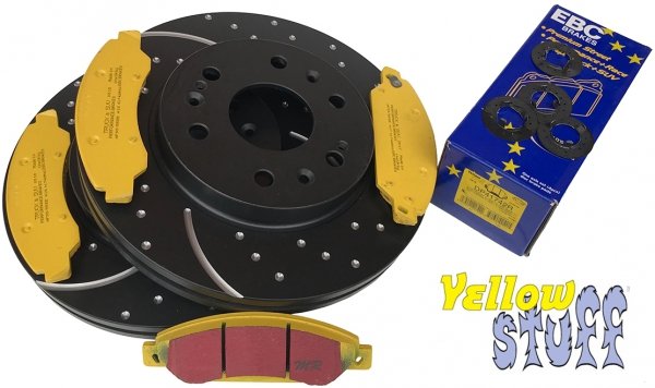 Przednie klocki YellowStuff + NAWIERCANE NACINANE tarcze hamulcowe 330mm EBC seria GD GMC Yukon 2007-2008