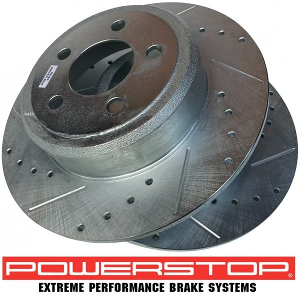 Tylne klocki Z26 + WIERCONE NACINANE NIE wentylowane tarcze hamulcowe POWERSTOP Dodge Challenger
