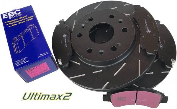 Przednie klocki Ultimax2 + NACINANE tarcze hamulcowe 330mm EBC seria USR Chevrolet Express 1500 2009-2014