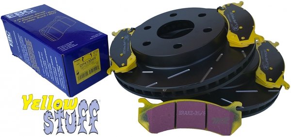 Przednie klocki YellowStuff + NACINANE tarcze hamulcowe EBC seria USR GMC Yukon -2006