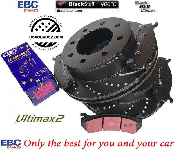 Tylne klocki Ultimax2 + NAWIERCANE NACINANE tarcze hamulcowe EBC seria GD GMC Yukon XL 2500 2000-2007