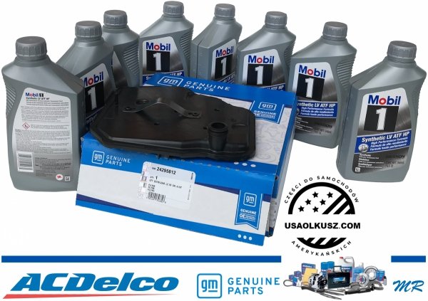 Oryginalny filtr GM + olej Mobil1 Synthetic LV ATF HP DEXTRON skrzyni biegów 8L45 Cadillac CT6 2016-2020