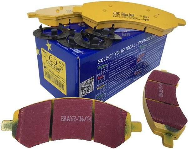 Przednie klocki YellowStuff + nawiercone nacinane tarcze hamulcowe EBC seria GD Dodge RAM 1500 2006-