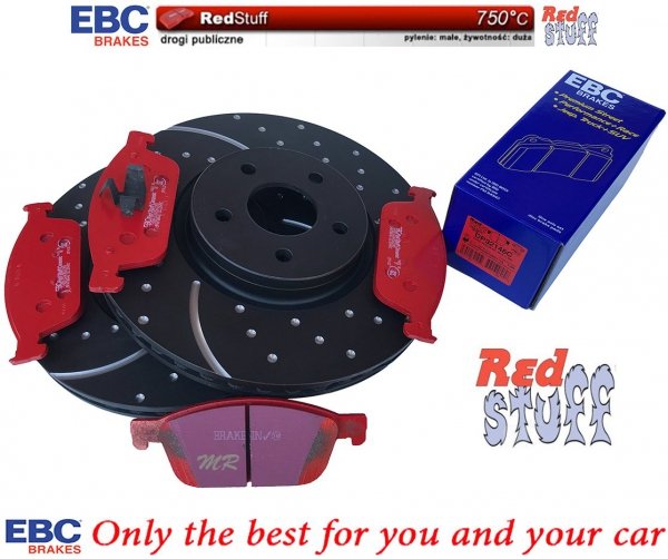 Przednie CERAMICZNE klocki RedStuff + NAWIERCANE NACINANE tarcze hamulcowe 320mm EBC seria GD Ford Escape AWD 2013-