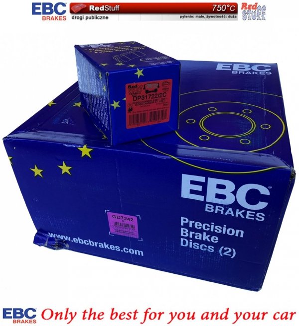 Tylne CERAMICZNE klocki RedStuff + WIERCONE NACINANE tarcze hamulcowe EBC seria GD Dodge Magnum RWD