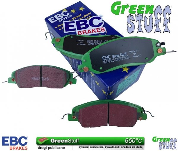 Przednie klocki GreenStuff + NAWIERCANE NACINANE tarcze hamulcowe 336mm EBC seria GD Ford Mustang 2011-2014